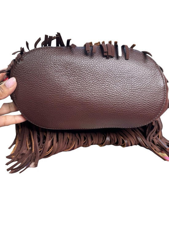 Lauren Ralph Lauren Fringe Leather Bucket Bag Brown Boho Western - Picture 5 of 11